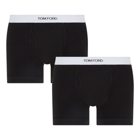Tom Ford Boxers 2-Pack in black with white branded elasticated waistband, cotton stretch fabric