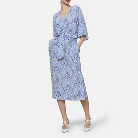 Ailbhe Stripe & Bow Silk Flared Dress