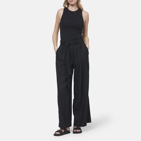 Hepburn Belted Linen Wide-Leg Trousers
