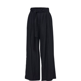 Hepburn Belted Linen Wide-Leg Trousers