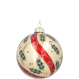 Foil Swirl Holly Glass Tree Decoration 10cm