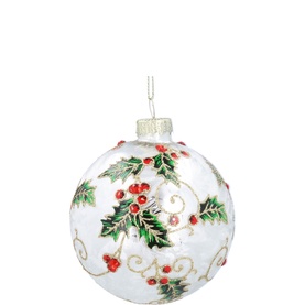 Holly Vine Glass Tree Decoration 8cm