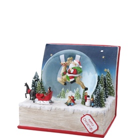 Santa in Book Musical Snow Globe 18cm