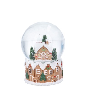 Gingerbread House and Family Musical Snow Globe 17cm