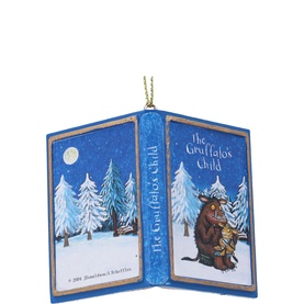 Gisela Graham Gruffalo's Open Book Decoration 6cm, blue resin Christmas tree ornament shaped as open book with snowy scene