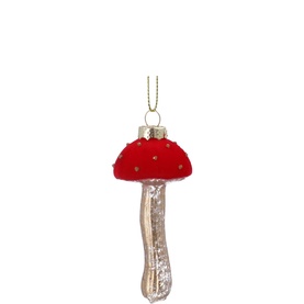 Flocked Toadstool Glass Tree Decoration 10cm