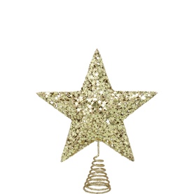 Gisela Graham Star Confetti Tree Topper 29cm in gold glitter finish with spiral base mount for Christmas tree
