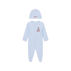 Guess Smart Blue 2-piece baby set with embroidered bear sleepsuit and matching beanie hat