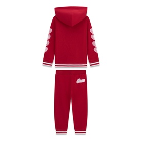 Guess Children's 2 Piece set in Cherry Passion, red zip-up hoodie and joggers with white stripe trim and logo detail