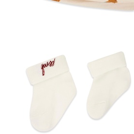 Guess 3 Piece baby set, cream socks with red embroidered Guess logo, part of Unisex Bear G012 collection