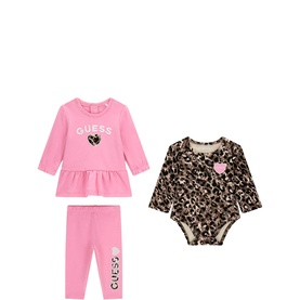 Leopard Heart Top, Bodysuit & Leggings Three-Piece Set