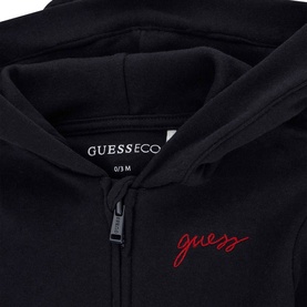 Guess children's black zip-up hoodie with red embroidered script logo, part of a 3-piece set in Smart Blue colourway