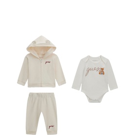 Script Bear Hoodie, Bodysuit & Track Pants Three-Piece Set