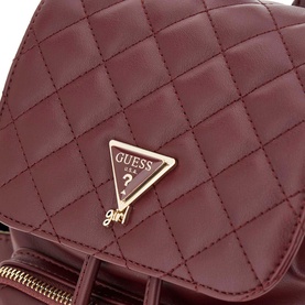 Guess deep maroon quilted mini backpack with gold triangle logo hardware and zip closure, children's bag