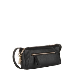 Guess Devon Mini Crossbody Bag in black with gold-tone zip, chain keyring, front zip pocket, and adjustable crossbody strap