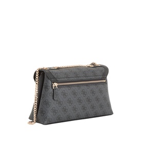 Guess crossbody bag in coal logo print, gold-tone chain strap and zip detail, structured rectangular silhouette