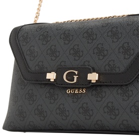 Guess coal logo crossbody bag with gold-tone G hardware, envelope flap closure, and chain shoulder strap
