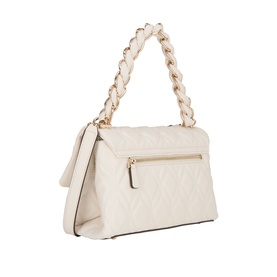Guess Maxine Quilted Crossbody Bag in off-white with gold-tone chain strap, quilted finish, and rear zip pocket