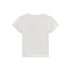 Guess Pure White children's T-shirt back view, featuring short sleeves with frill trim detail