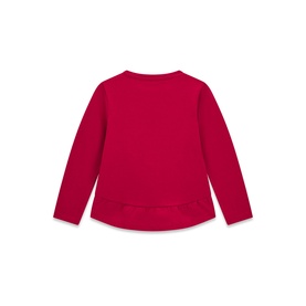 Guess children's Cherry Passion red long-sleeve T-shirt, back view showing curved hem and ribbed cuffs