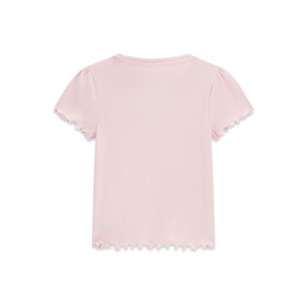 Guess children's Polly Pink t-shirt, back view, short puff sleeves and scalloped lettuce hem detail.