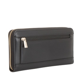 Guess black zip-around wallet in faux leather with gold-tone zipper and exterior rear zip pocket