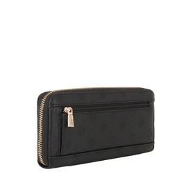 Guess Ella Large Zip-Around Wallet in black logo monogram, gold-tone zip, rear exterior zip pocket visible