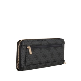Guess wallet in coal logo print, zip-around closure, gold-tone hardware, with front exterior zip pocket