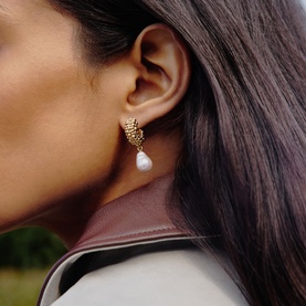 Pearl Baya Charm Hoop Drop Earrings