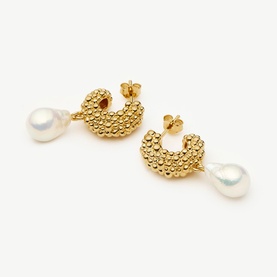 Pearl Baya Charm Hoop Drop Earrings