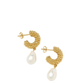 Pearl Baya Charm Hoop Drop Earrings