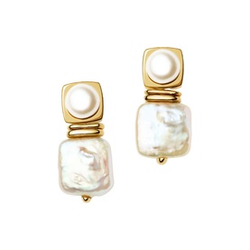 Square Pearl Small Drop Stud Earrings