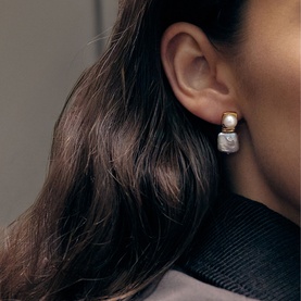 Square Pearl Small Drop Stud Earrings
