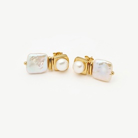 Square Pearl Small Drop Stud Earrings