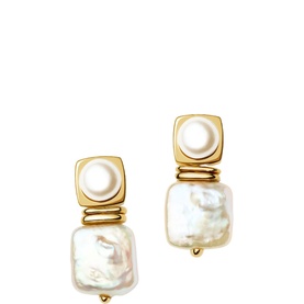 Square Pearl Small Drop Stud Earrings