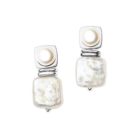 Square Pearl Small Drop Stud Earrings