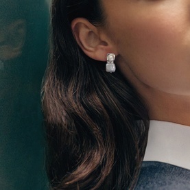 Square Pearl Small Drop Stud Earrings