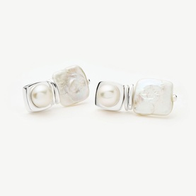 Square Pearl Small Drop Stud Earrings