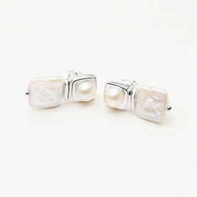 Square Pearl Small Drop Stud Earrings