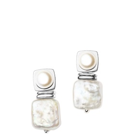Square Pearl Small Drop Stud Earrings