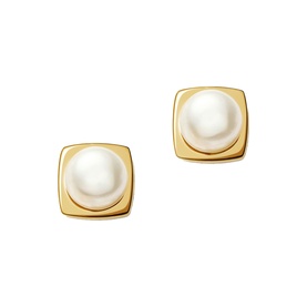 Button Pearl Square Stud Earrings