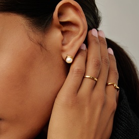 Button Pearl Square Stud Earrings