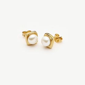 Button Pearl Square Stud Earrings