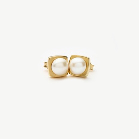 Button Pearl Square Stud Earrings