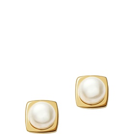 Button Pearl Square Stud Earrings