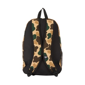 New Era Delaware Light Camo Backpack in multi camo print, showing padded adjustable shoulder straps, dual top handle and black base.
