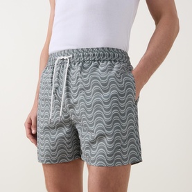 Wave Print Drawstring Swim Shorts