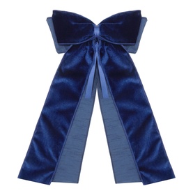 Aspen Bows Navy Large Velvet Tree Bow 11in, handmade double-layer crushed velvet with faux dupion silk tail detailing in navy blue