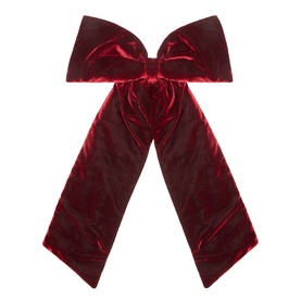 Aspen Bows Burgundy Velvet Tree Bow 3ft, oversized red velvet double-layer bow with long trailing tails, festive Christmas tree decoration