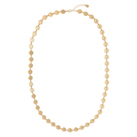 Mint Velvet gold coin disc chain necklace with textured links and extender clasp, long layering style